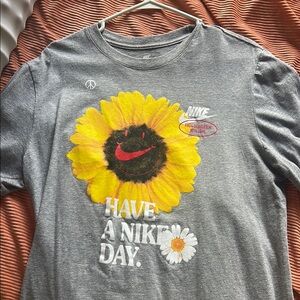 Nike Gray Tee with Yellow Sunflower Design
